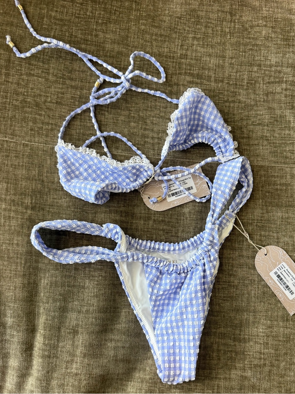 Meshki Persephone Gingham Bikini Set NWT